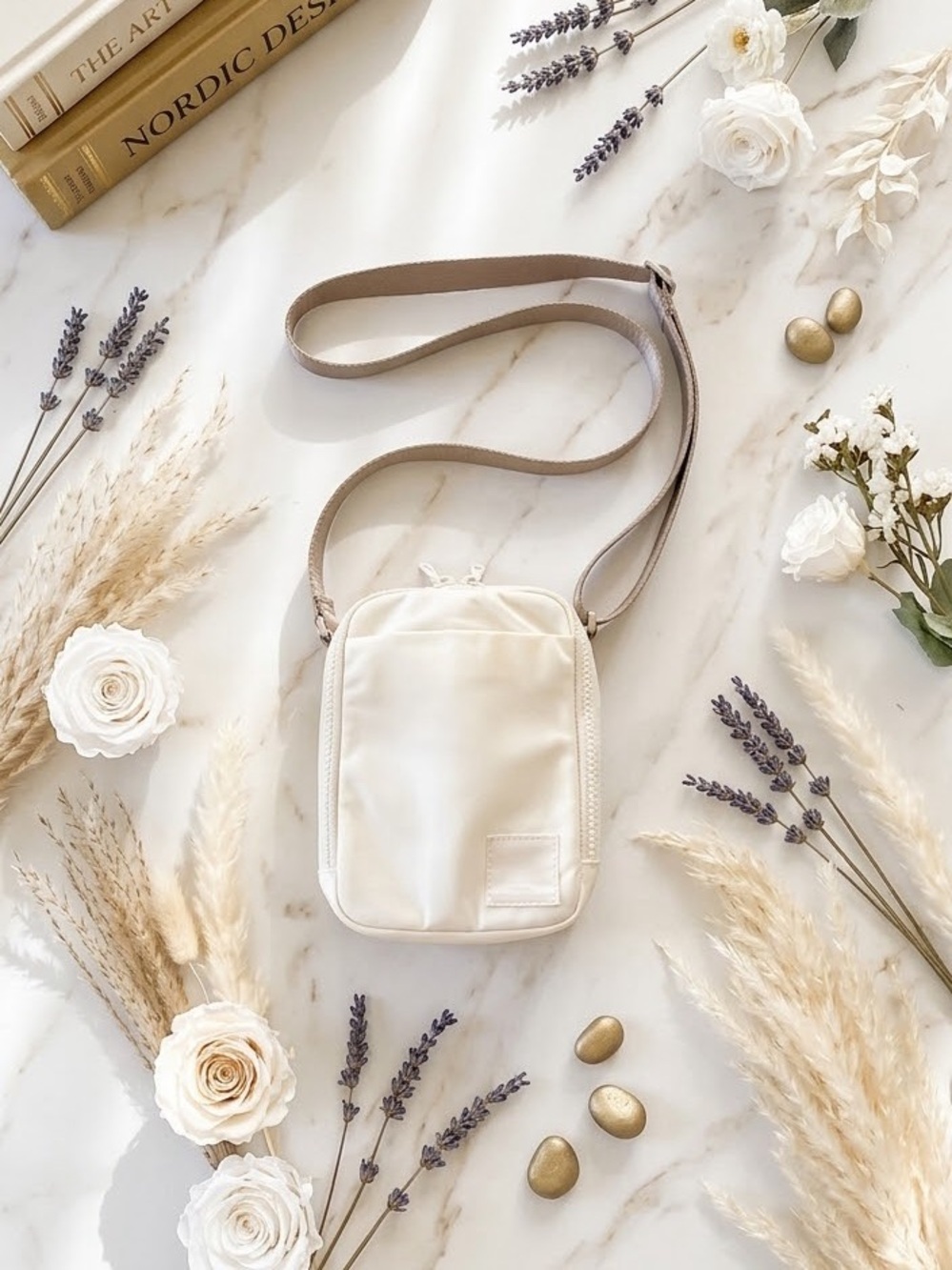 lululemon athletica Cream Crossbody Bag with Taupe Strap